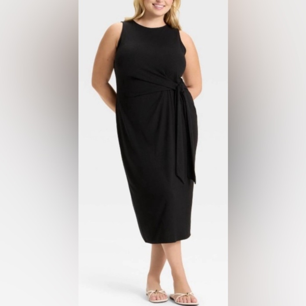 NWT Ava & Viv Black Sleeveless Side-Tie Midi Dress
